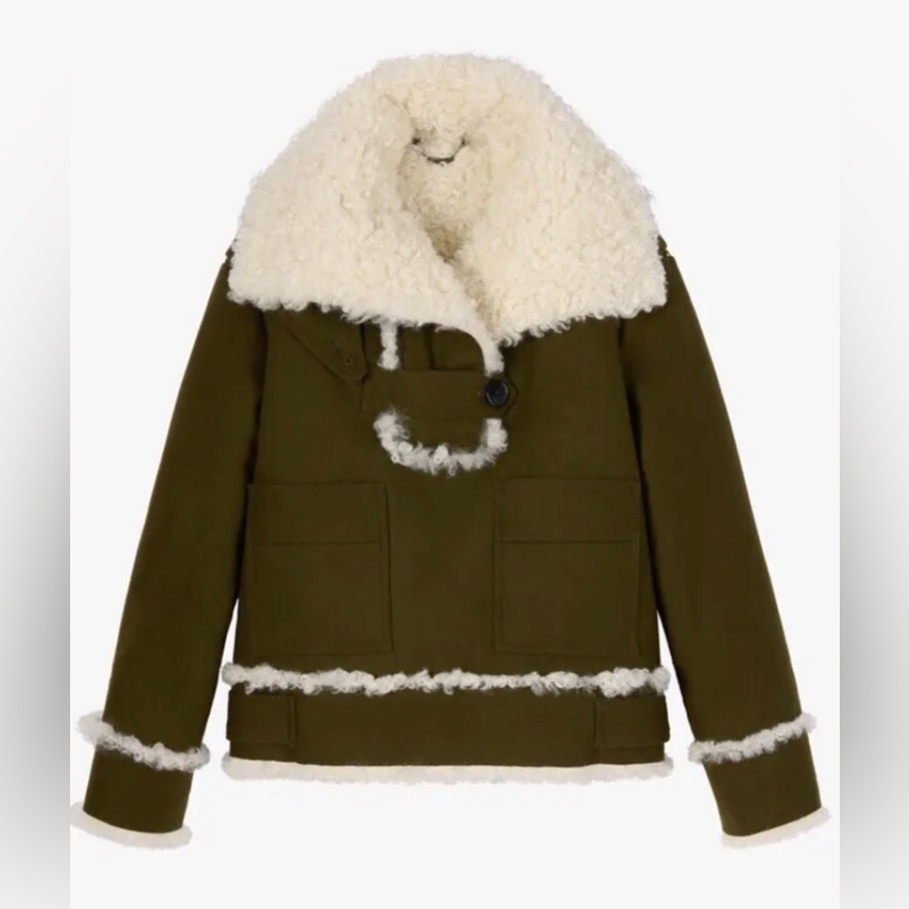 Zara SPRLS Collection khaki Wool Mix Shearling Jacket - Picture 2 of 16